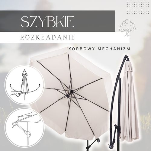 Parasol ogrodowy na wysięgniku 350 cm składany z pokrowcem, na balkon, taras ecru na Arena.pl