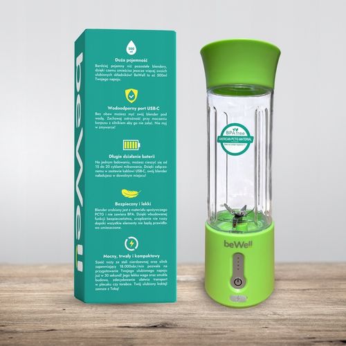 BLENDER KIELICHOWY DO SMOOTHIE I KOKTAJLI RECZNY beWell 500ml BEZPRZEWODOWY na Arena.pl