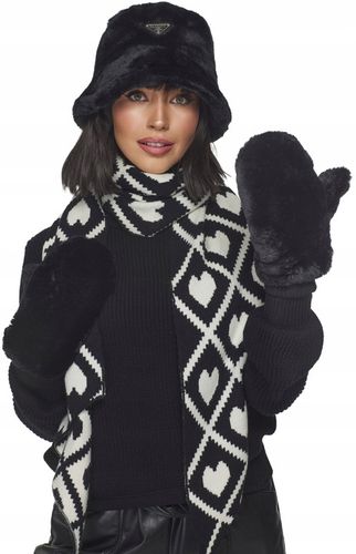 CZAPKA DAMSKA futrzana na zimę zimowa ciepła z futerkiem bucket czarna na Arena.pl