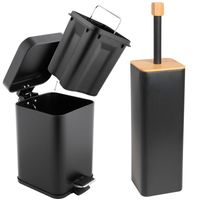 Zestaw łazienkowy: kosz na śmieci 3L + szczotka do WC z bambusem – czarny