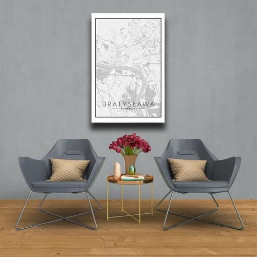 Bratysława mapa czarno biała - obraz na płótnie 90x120 cm na Arena.pl
