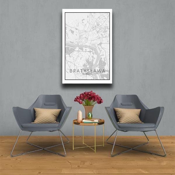 Bratysława mapa czarno biała - obraz na płótnie 90x120 cm zdjęcie 2