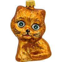 Bombka choinkowa szklana: Uroczy kotek z zielonymi oczami: brązowy