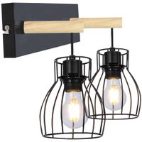 Druciana lampa ścienna BERNITA 22-77103 metalowa klatki czarne drewno