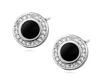 Eleganckie rodowane srebrne kolczyki onyks cyrkonie srebro 925 Z1090E