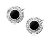 Eleganckie rodowane srebrne kolczyki onyks cyrkonie srebro 925 Z1090E