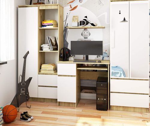 Biurko komputerowe 90 cm Piksel lewe - dąb artisan-białe na Arena.pl