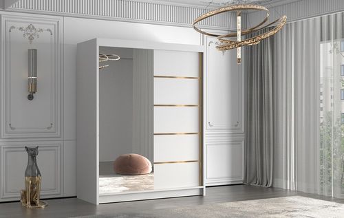 SZAFA PRZESUWNA FLAVIO III 150cm z lustrem GARDEROBA ZŁOTY uchwyt i na Arena.pl