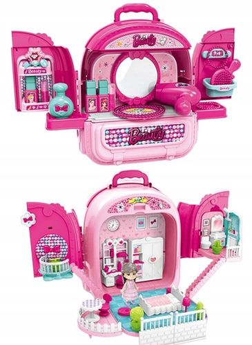 Toaletka WALIZKA domek z lalką PLECAK zestaw piękności 3w1 dla dziewczynek na Arena.pl