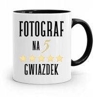 Kubek Czarny Dla Fotografa Na Pięć Gwiazdek Z Nadrukiem Ze Zdjęciem