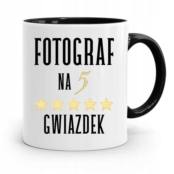Kubek Czarny Dla Fotografa Na Pięć Gwiazdek Z Nadrukiem Ze Zdjęciem zdjęcie 1