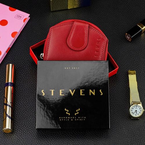 Portfel Damski Skórzany STEVENS Mały Czerwony Zapinany Portmonetka RFID na Arena.pl