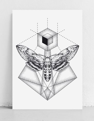 Plakat ćma motyl geometryczny dotwork 21x29,7 cm A4 na Arena.pl