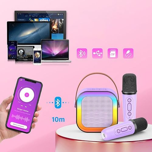 PRZENOŚNY ZESTAW DO KARAOKE LED IDEALNY PREZENT Z 2SZT MIKROFON na Arena.pl