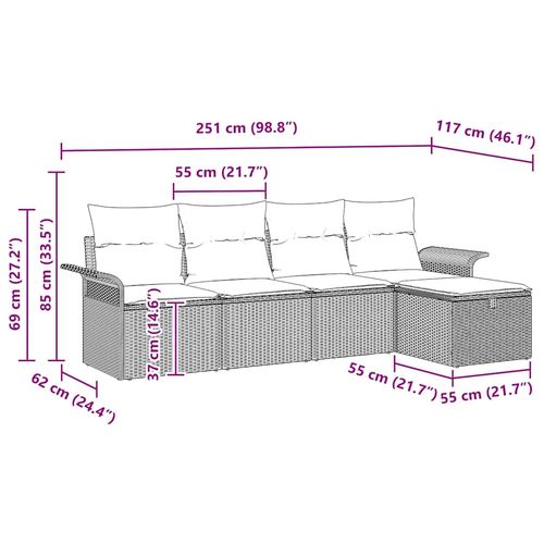 Zestaw Sof na Ogród 5 pcs Brązowy i kremowy 251 x 117 x 85 cm na Arena.pl