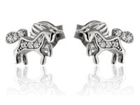 Delikatne rodowane srebrne kolczyki jednorożce unicorn białe cyrkonie srebro 925 K3156