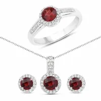 KOMPLET KOLCZYKI WISIOREK PIERŚCIONEK GRANAT R. 13