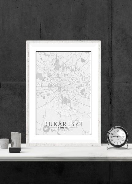 Bukareszt mapa czarno biała - plakat 30x40 cm zdjęcie 2