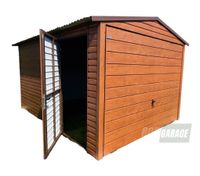 GARAŻ BLASZANY 3m x 4m poziom - dwuspad Brama + drzwi jasny orzech BOX118 3x4