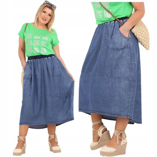 Spódnica jeansowa plus size wysoki stan maxi 62 zdjęcie 1