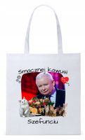 Śmieszny Pis Kaczyński Torba Eco Biała Shopper Z Nadrukiem Ze Zdjęciem