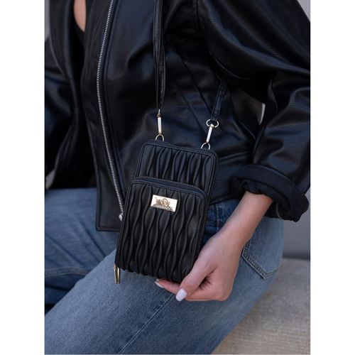 torebka-portfel ze skóry ekologicznej w czarnym kolorze z modnym na Arena.pl