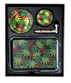 Popielniczka + Tacka + Lufka + Młynek w Zestawie na Prezent Motyw Marihuany