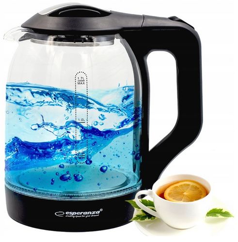 BEZPRZEWODOWY CZAJNIK ELEKTRYCZNY SZKLANY LED 1,7L CZARNY MOCNY na Arena.pl