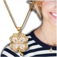 Naszyjnik złoty z cyrkoniami stal chirurgiczna 316L czterolistna koniczyna