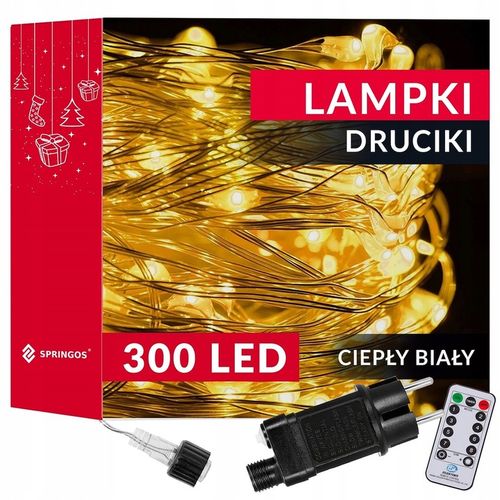 LAMPKI DRUCIKI 300LED MIKRO CIEPŁY BIAŁY PILOT TRYBY FUNKCJE IP44 CHOINKOWE na Arena.pl