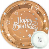 Talerzyki na imprezę Urodzinową Miedziany Heppy Birthday 6szt Jednorazowe