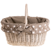 Wiklinowy Kosz "Sadzeniak" na Zakupy Wybielany Obszyty Tkaniną 47x34 H 25/35 cm