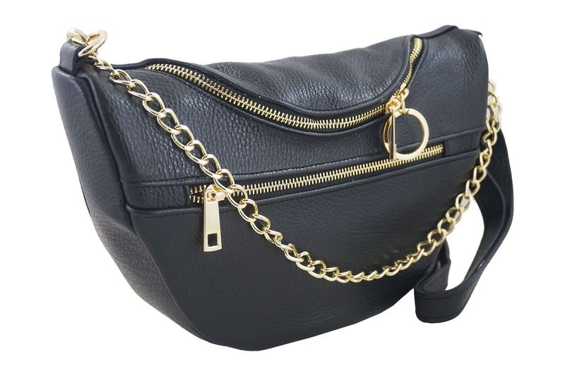 Pojemna torebka nerka z łańcuszkiem - Czarna zdjęcie 2