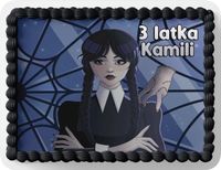 PROSTOKĄTNY OPŁATEK NA TORT A4 20x29CM - WEDNESDAY ADDAMS + IMIĘ