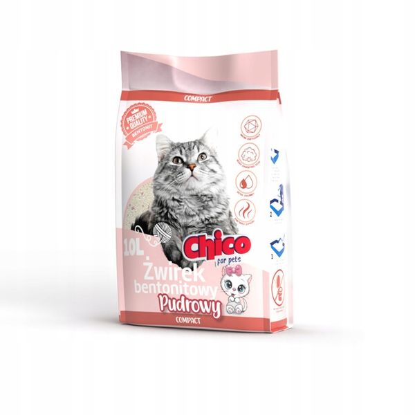 ŻWIREK BENTONITOWY KOTA COMPACT PUDROWY 10L CHICO zdjęcie 3
