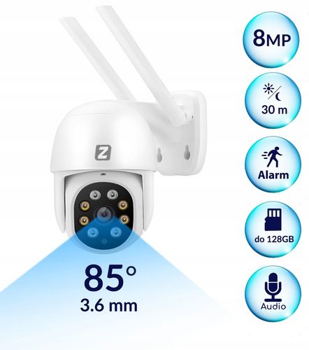 Kamera Zewnętrzna Obrotowa IP WiFi 8MPx 8MP 4K ULTRA HD 4x ZOOM na Arena.pl