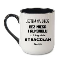 KUBEK "JESTEM NA DIECIE BEZ MIĘSA I ALKOHOLU" Wzór - Elegant Coffee Czarny 330 ml