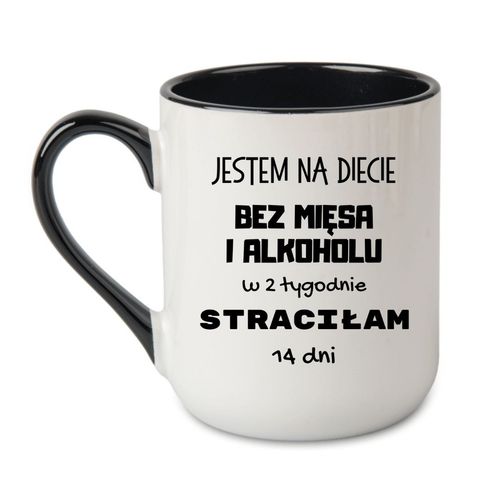KUBEK "JESTEM NA DIECIE BEZ MIĘSA I ALKOHOLU" Wzór - Elegant Coffee Czarny 330 ml na Arena.pl