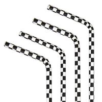 Słomki papierowe szachownica wyścigi biało czarne, 10 szt.