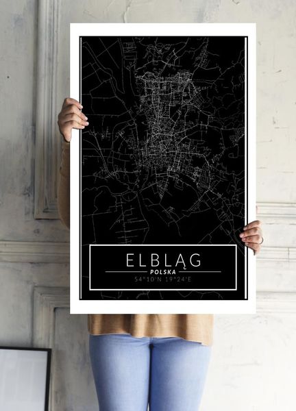 Elblag mapa dark - plakat 50x70 cm zdjęcie 2