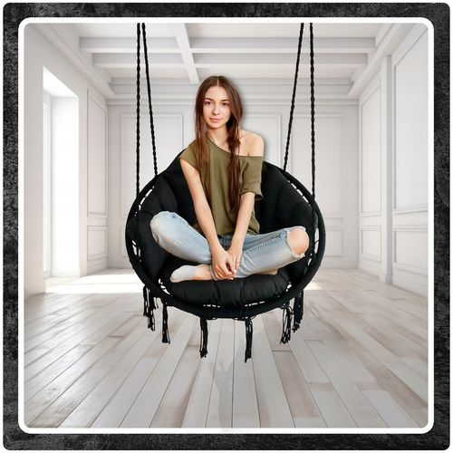 Czarna czarne Bocianie gniazdo huśtawka + PIKOWANA Poduszka XXL + 2 Zestawy na Arena.pl