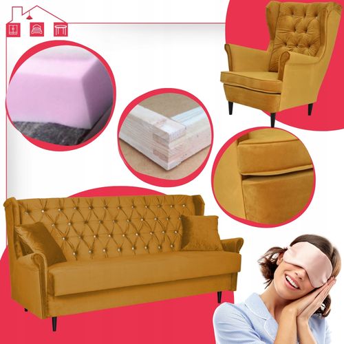 Zestaw wypoczynkowy z wersalką 2 fotele Gaja MUSZTARDOWY na Arena.pl