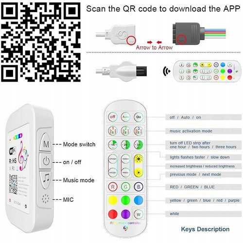 Taśma LED RGB smart+kontroler muzyki 10 metrów blt na Arena.pl