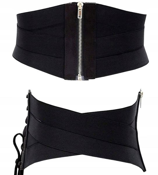 Czarny Gorset Pasek Szeroki Pas Gumowy Sznurowany zdjęcie 8