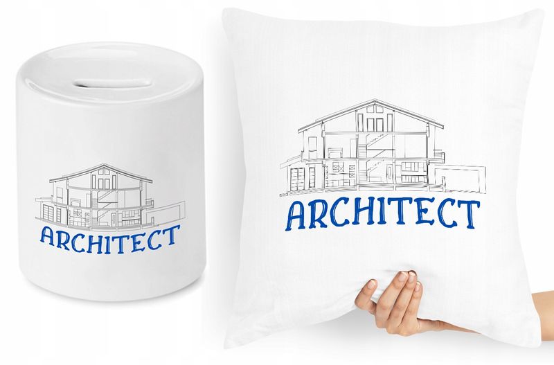 Dla Architekta Zestaw Poduszka + Skarbonka Prezent Z Nadrukiem Ze Zdjęciem zdjęcie 1