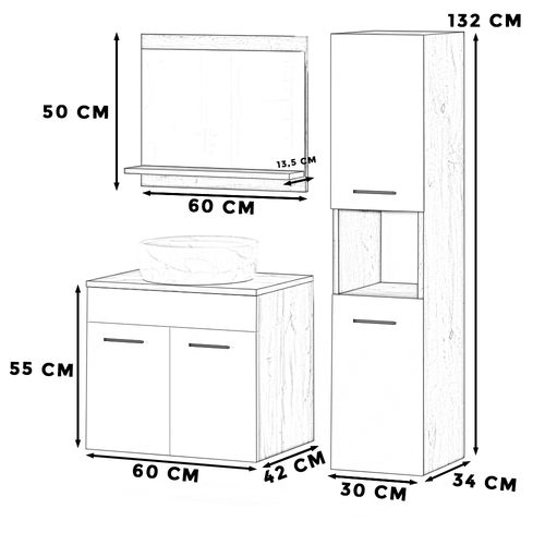 Zestaw Mebli Do Łazienki 90cm Szafka Umywalka Lustro Słupek Wotan Biały na Arena.pl