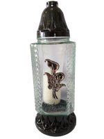 Znicz szklany "Kochanym Rodzicom"  z srebrną kalią