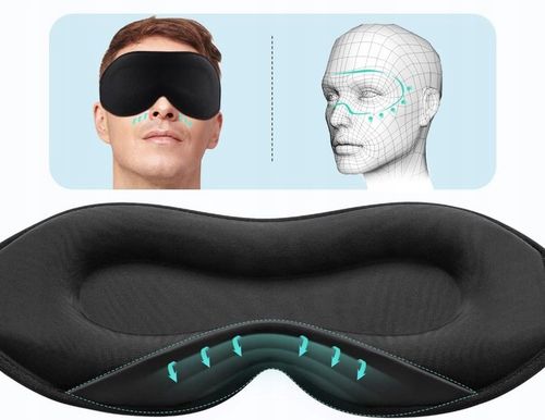 OPASKA NA OCZY DO SPANIA MASKA 3D REGULOWANA LEKKA 100% ZACIEMNIENIA CZARNA na Arena.pl