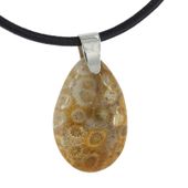 Naszyjnik - Koral łza na rzemieniu ze srebrnymi końcówkami 1