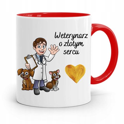 Kubek Czerwony Weterynarza O Złotym Sercu Prezent Z Nadrukiem Ze Zdjęciem na Arena.pl